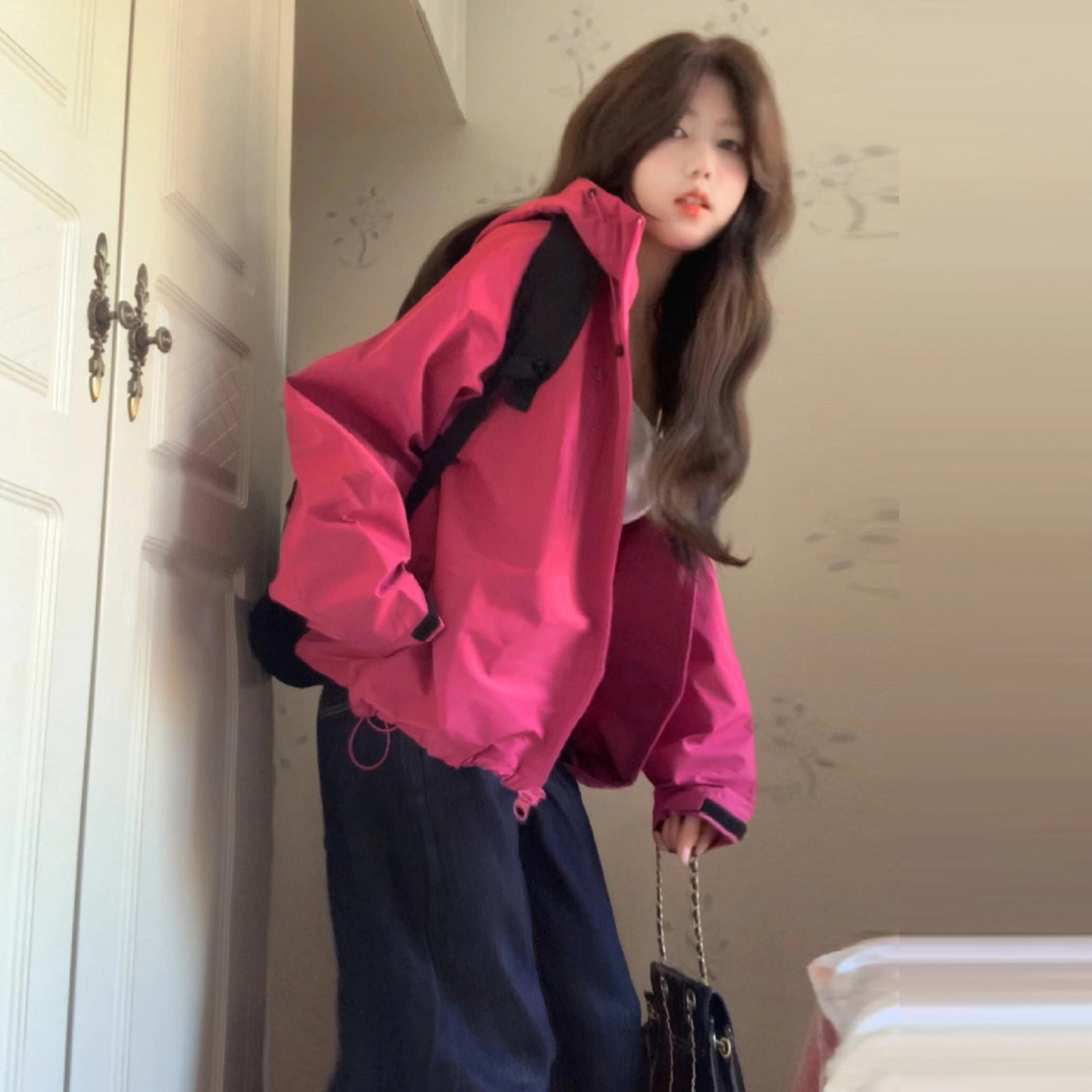 玫红色冲锋衣外套女登山服2025新款夏季防晒衣美式秋户外运动穿搭