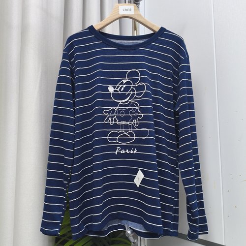 C3036  条纹刺绣米奇长袖T恤BXT610207C