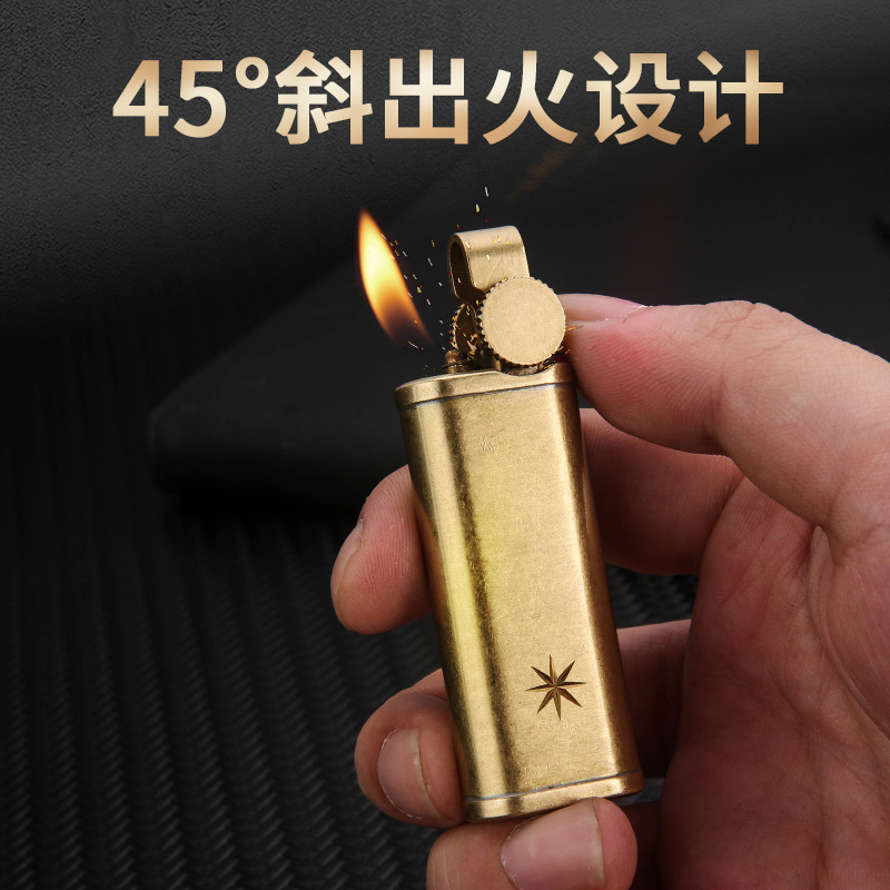 百诚纯铜烟斗打火机斜火侧出充气大容量复古手工雕花砂轮防风送礼