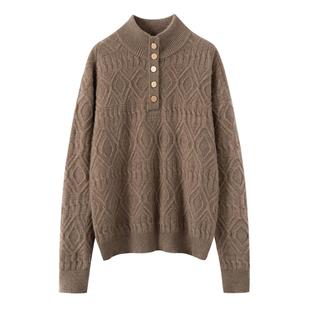 柔美知性~定制款半开襟100纯山羊绒衫女半高领加厚打底毛衣