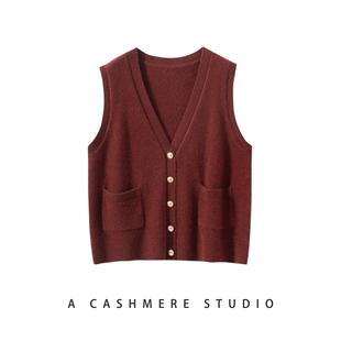 100%山羊绒针织开衫马甲女V领宽松休闲无袖坎肩背心上衣外套马夹