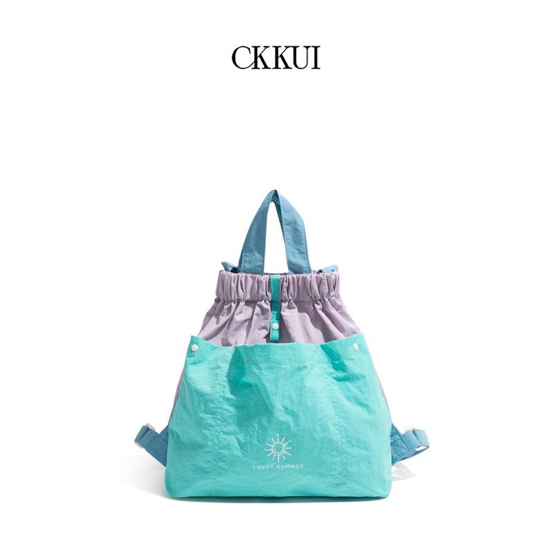 CKKUI 新加坡小众设计撞色帆布包包多巴胺购物袋慵懒风百搭双肩包