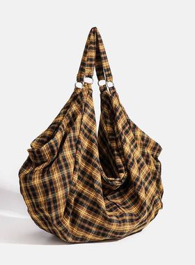 CHARHP&KEJNT官方正品格子托特包2024新款大容量单肩斜挎帆布袋包