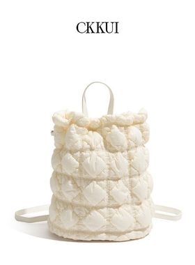 CKKUI 韩系褶皱云朵双肩包包虞书欣同款水桶包通勤百搭单肩托特包