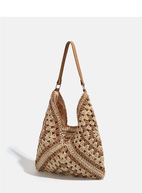 CHARHP&KEJNT官方正品新款大容量草编镂空时尚包包单肩通勤托特包