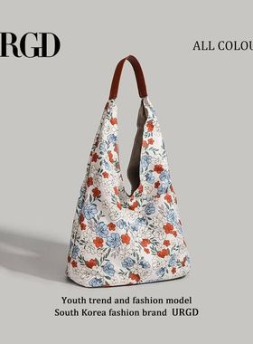 CHARHP&KEJNT碎花帆布单肩包2025新款港风手提腋下包大容量托特包