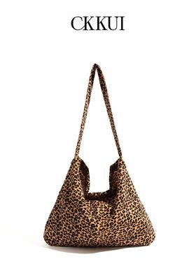 CKKUI孔孝真同款豹纹单肩包女2025韩系ins百搭通勤大容量托特包