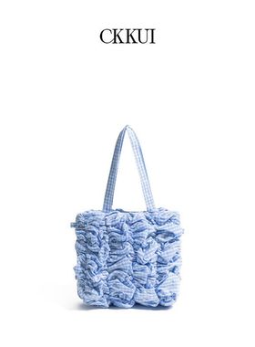 CKKUI韩系Jennie同款格子褶皱包包大容量百搭手提包小方包单肩