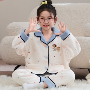 儿童可爱hellokitty珊瑚绒睡衣女童冬季保暖法兰绒女孩大童居家服