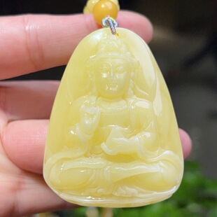 天然原矿蜜蜡雕刻观音菩萨吊坠项链挂件