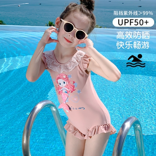 新款 连体美人鱼可爱小中大女童公主游泳衣 儿童泳衣女连体防晒泳装