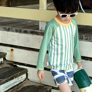 沙滩游玩泳装 儿童泳衣男童帅气长袖 夏季 温泉泳裤 分体速干游泳套装