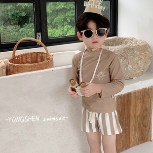 防晒分体泳装 男童泳衣夏季 长袖 潮童韩版 宝宝沙滩三件套 2026年新款