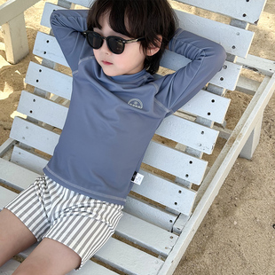 男孩海边度假速干防晒泳装 速干游泳衣韩版 儿童长袖 男童泳衣分体式