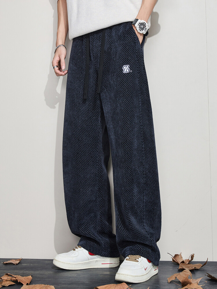 弯刀裤男秋冬潮牌美式复古肌理感加绒卫裤重磅宽松阔腿裤,男装,卫裤,淘宝优惠券,粉丝福利购,淘宝优惠卷