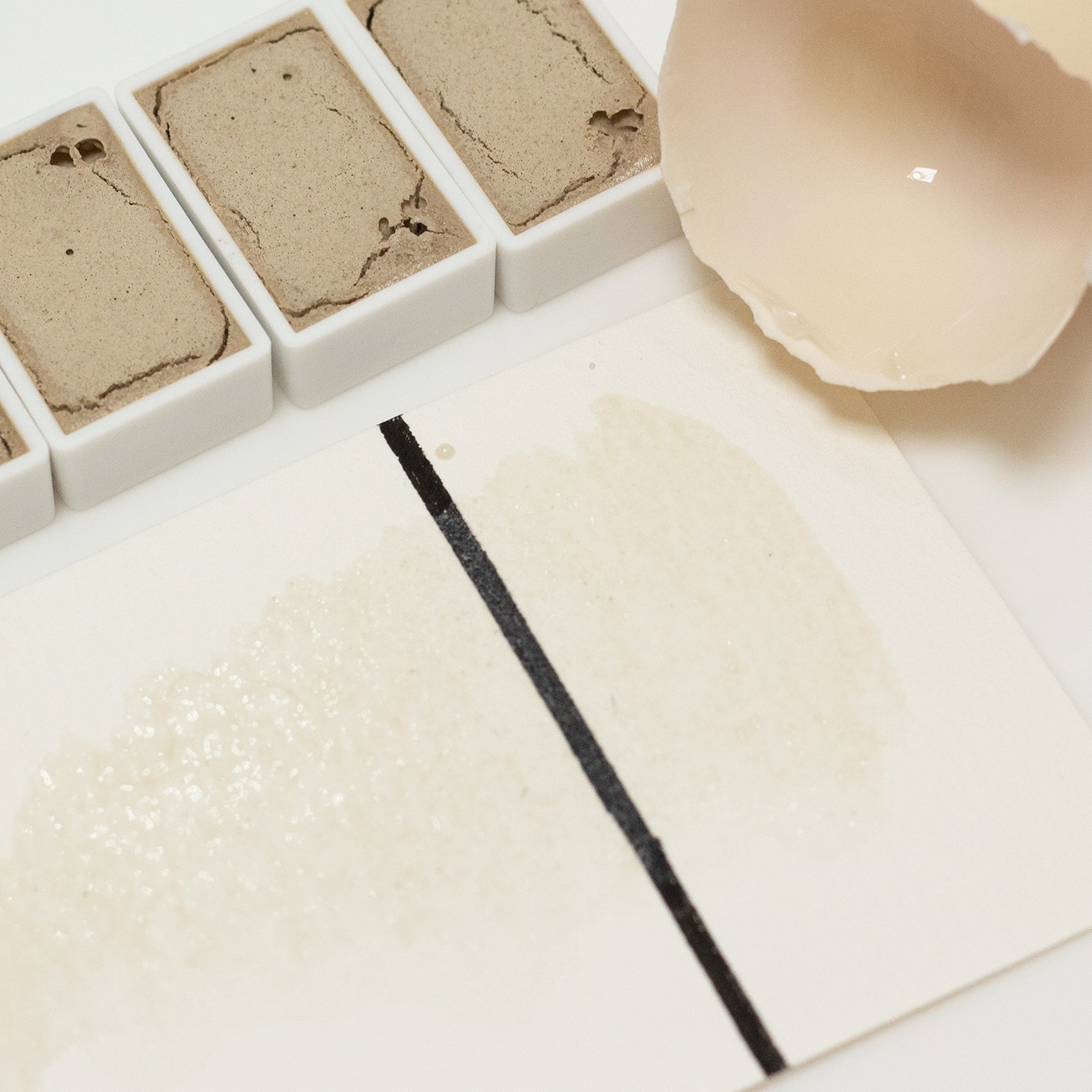 蛋壳白 eggshellwhite 天然手工固体白色水彩颜料单一色粉半透明