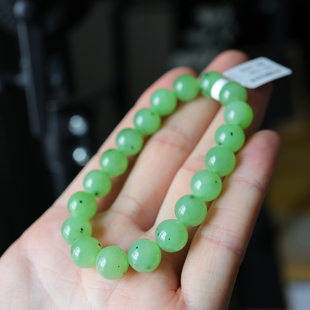 乌兰海苹果绿手串俄罗斯碧玉手串天然玉石手链猕猴桃果绿珠串10mm