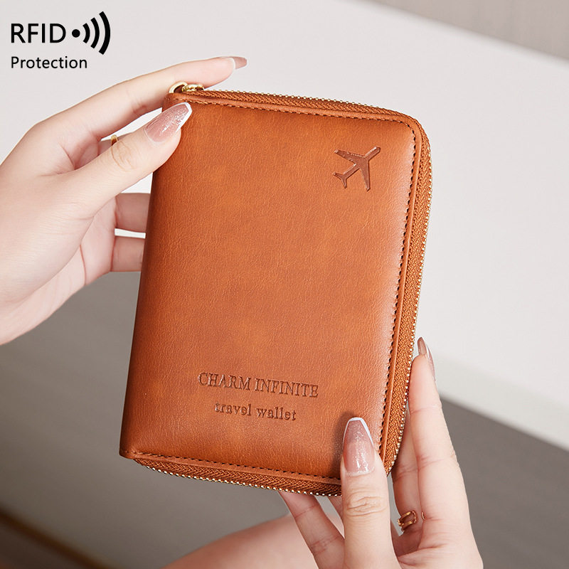 RFID 도난 방지 장치 여권 가방 지퍼 여권 홀더 짧은 다기능 여행 보관 문서 세트 카드 가방