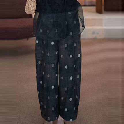 黑色波点阔腿裤女2026夏季新款垂坠感休闲直筒裤高级感显瘦九分裤
