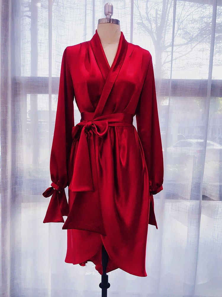 新娘晨袍独特婚礼结婚睡袍红色长款冰丝绸伴娘闺蜜派对睡衣趴生日