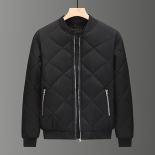 2026秋冬新款棉衣男士棉服棒球领棉衣加绒棉衣菱形格子棉衣男加绒