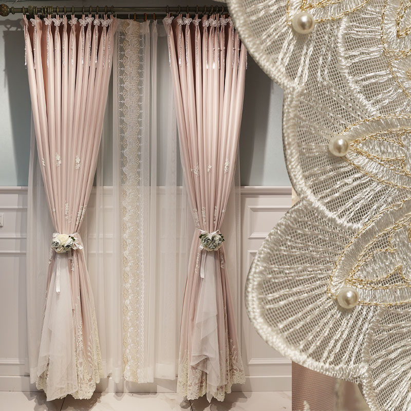 卡汀韩式田园布纱一体粉色双层拼接全遮光衬布钻石蝴蝶吊坠耳坠,居家布艺,定制窗帘,淘宝优惠券,粉丝福利购,淘宝优惠卷