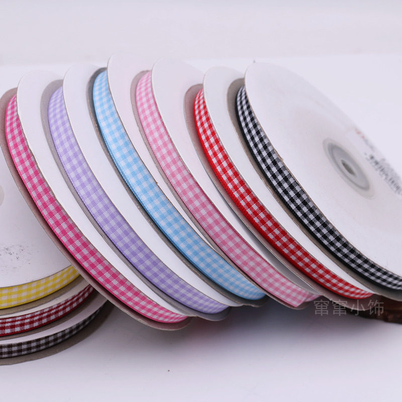 50码1cm格子带鲜花丝带烘焙礼盒包装双面彩带飘带diy儿童发饰材料