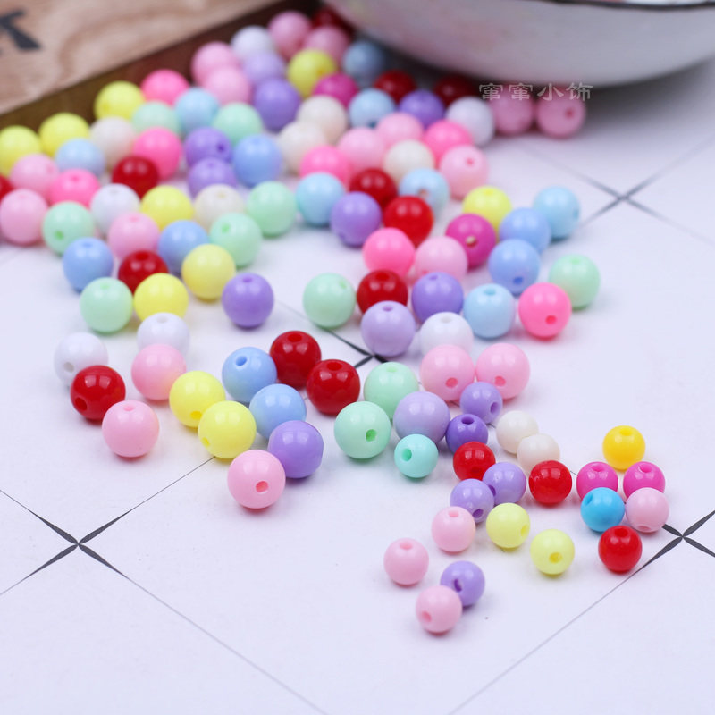 称斤穿孔6mm8mm彩色亚克力实色糖果珠 儿童串珠手工diy材料配件