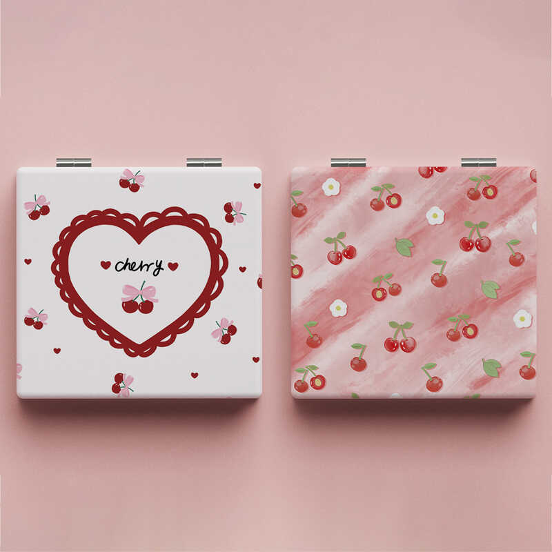 高颜值创意樱桃小镜子卡通学生化妆镜便携式随身折叠镜双面梳妆镜