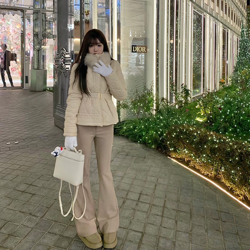 Liuu嘻嘻阿卡其色休闲简约西装马蹄裤女暖冬微喇叭修身修腿型长裤