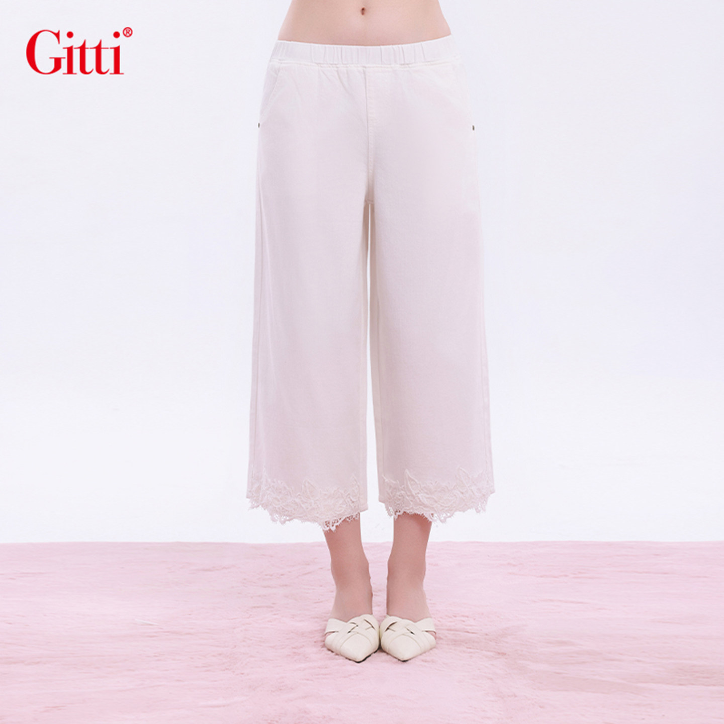 Gitti/吉蒂松紧腰蕾丝花边拼接裙裤女棉宽松大码阔腿裤G261067,女装/女士精品,裙裤,淘宝优惠券,粉丝福利购,淘宝优惠卷