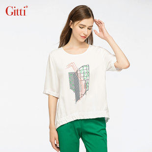 女时尚 Gitti 圆领棉短袖 印花大码 百搭宽松T恤G221395 吉蒂新品