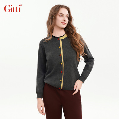 轻奢拼色减龄针织衫女绵羊毛宽松