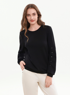 Gitti/吉蒂秋款显瘦圆领大码长袖T恤女宽松褶袖休闲上衣G255204