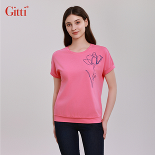 女显瘦减龄大码 印花圆领短袖 T恤G251312 吉蒂时尚 Gitti