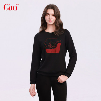 Gitti/吉蒂刺绣空气层显瘦卫衣女圆领针织大码上衣G255141