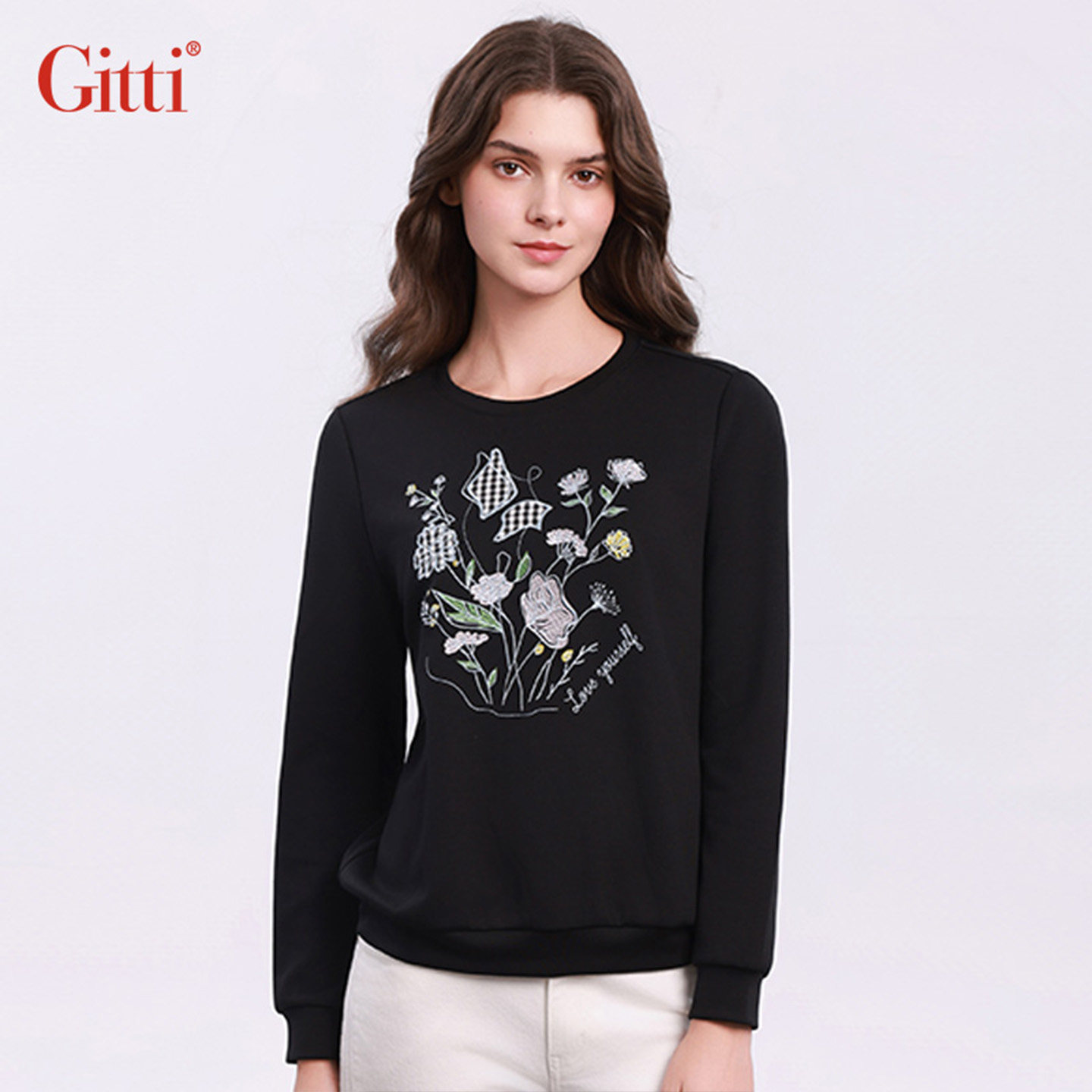 Gitti/吉蒂花卉刺绣空气层卫衣女厚款圆领大码针织上衣G255264,女装/女士精品,卫衣/绒衫,淘宝优惠券,粉丝福利购,淘宝优惠卷