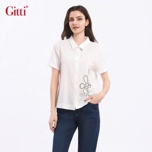 Gitti/吉蒂印花棉短袖衬衫女大码高支精棉衬衣G261657