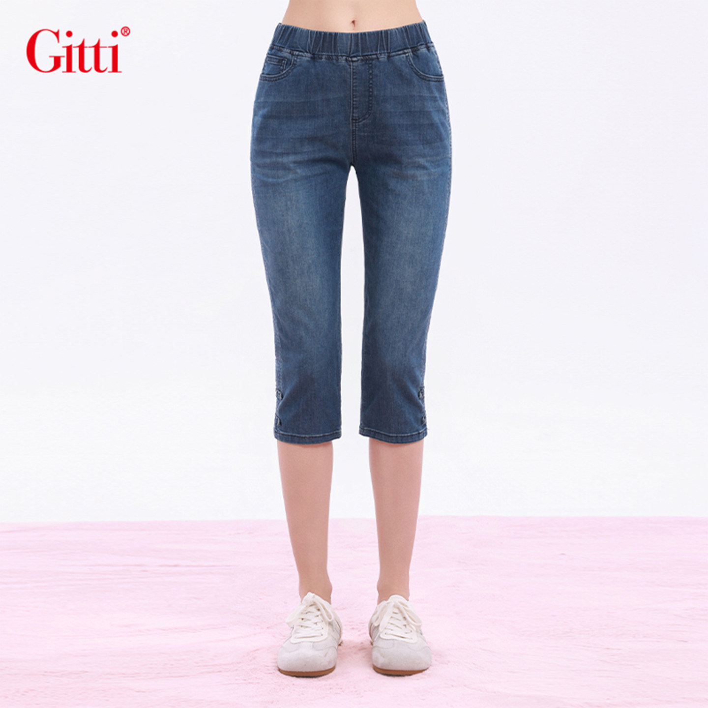 Gitti/吉蒂松紧腰棉弹力七分裤女百搭牛仔裤G261530 - 实物图