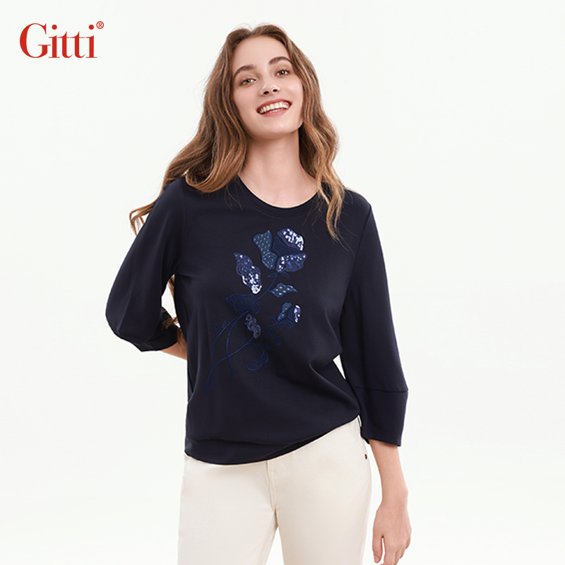 花卉刺绣串珠片针织弹力大码显瘦