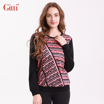 Gitti/吉蒂印花拼接卫衣女宽松大码圆领长袖针织上衣G255098