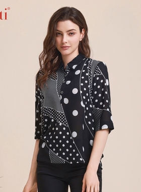 Gitti/吉蒂春夏新品撞色印花中袖衬衫女宽松大码衬衣G241025