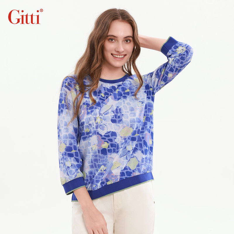 印花罗纹拼接宽松大码