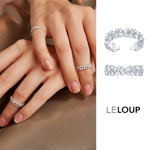 Loup设计师品牌碎冰闪钻开口戒指可调节关节尾戒百搭明星同款
