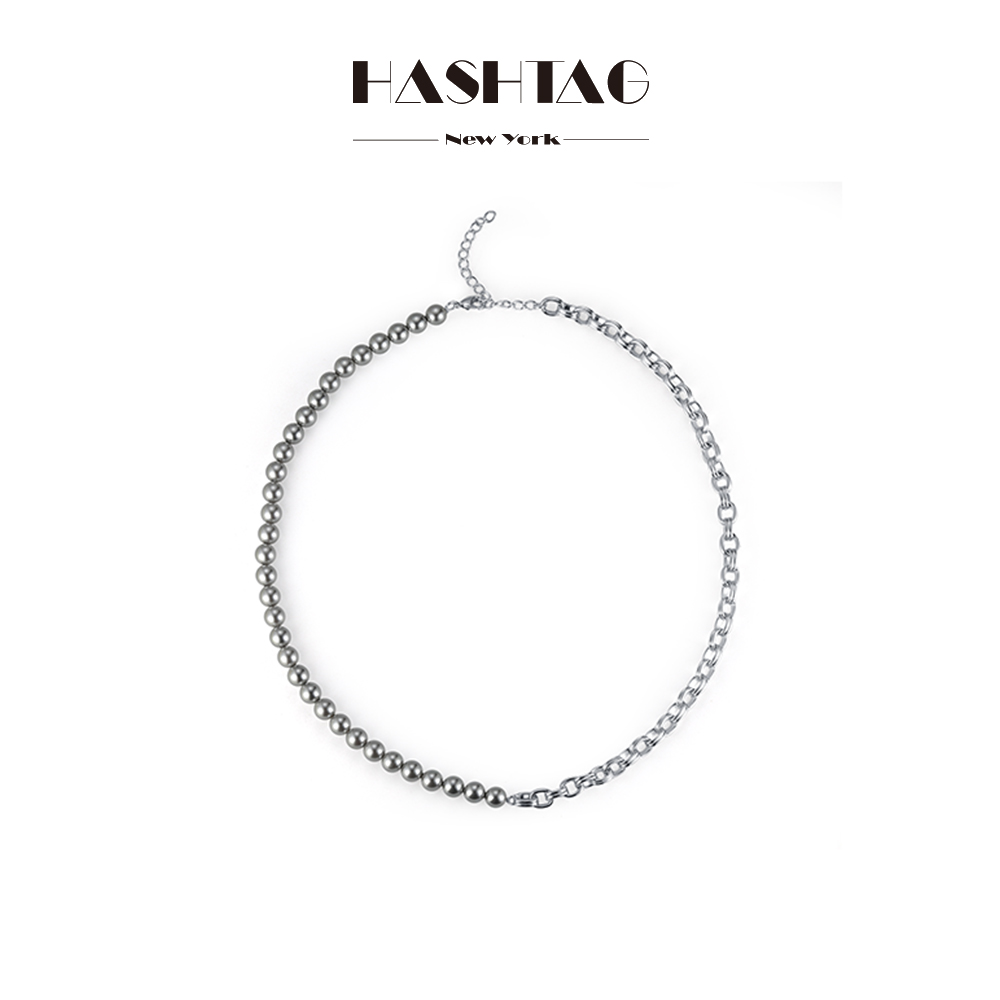 HASHTAG NewYork设计师品牌灰珍珠拼接链条项链小众中性情侣配饰