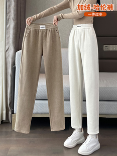 加绒运动裤女秋冬季灯芯绒哈伦裤2025新款加厚雪尼尔小脚萝卜裤子