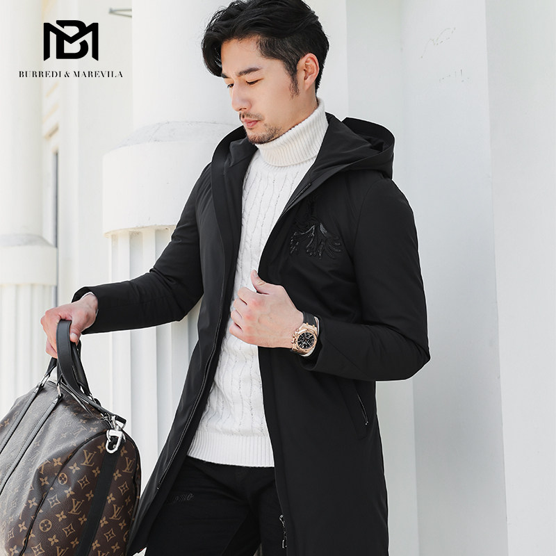 BM男白鸭绒羽绒服中长款修身冬韩版新款纯色刺绣男士连帽外套潮流,男装,羽绒服,淘宝优惠券,粉丝福利购,淘宝优惠卷