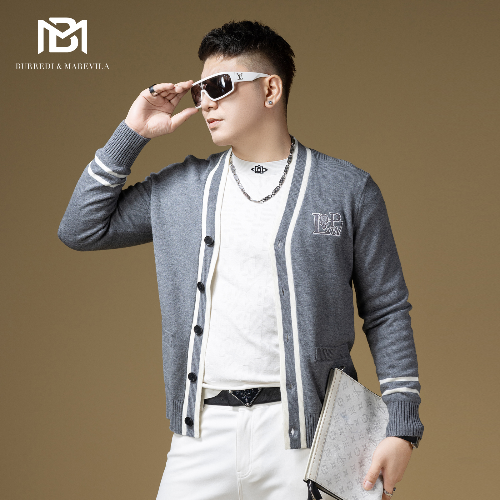 BM男士羊毛衫2024新款毛衣潮流刺绣条纹高端针织开衫外套男春秋款