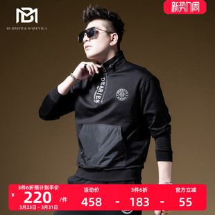 潮牌字母烫钻半拉链卫衣男潮ins欧美嘻哈港风 2021新款 BM男士 秋季