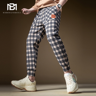 子男欧美潮牌刺绣格子男士 休闲长裤 卫裤 潮流秋季 2021新款 BM高街裤